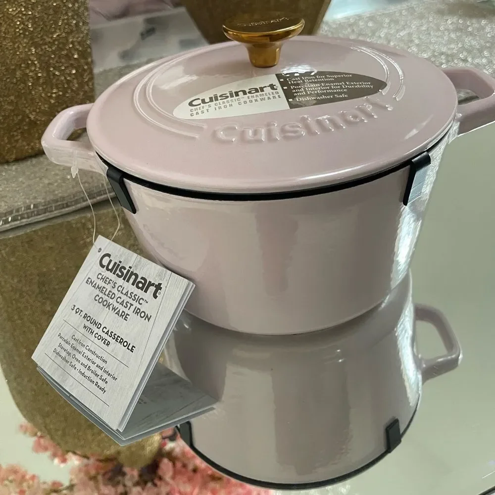 New Cuisinart Pink/ Color Cast Iron Dutch Oven 3QT